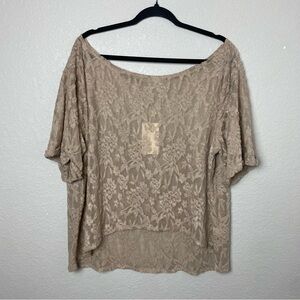BNWT! JOYFOLIE Relaxed Lace Off the Shoulder Overlay Tunic Top in Beige Size XL